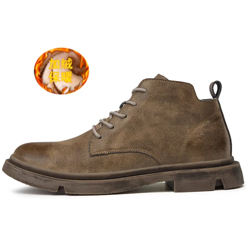 khaki add plush Г. Стильные модные мужские ботильоны повседневная обувь из натуральной кожи мужские мотоциклетные ботинки в стиле ретро Обувь На Шнуровке мужские зимние ботинки для мужчин - Цвет: khaki add plush