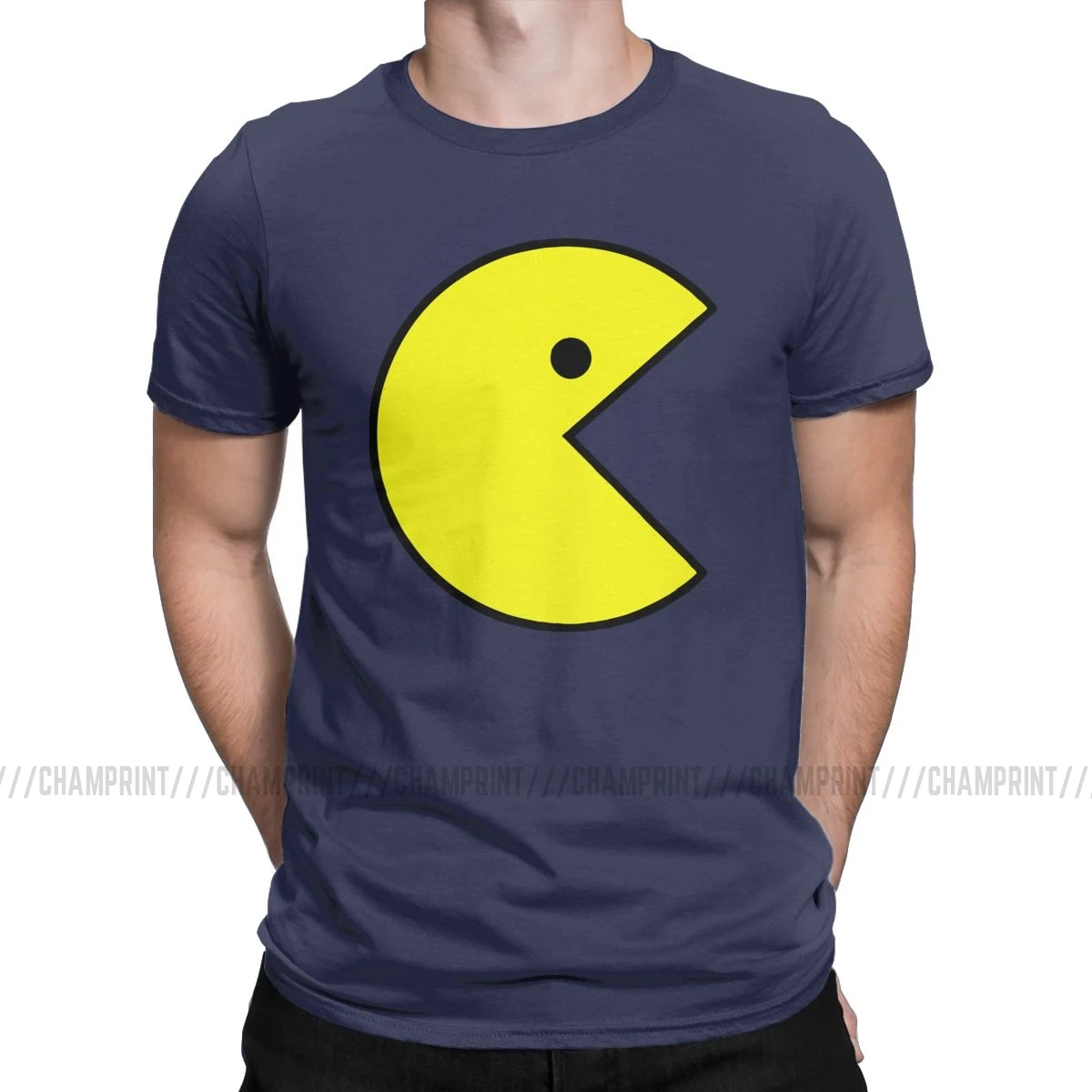 Винтажные футболки Pac-man, мужские хлопковые футболки с круглым вырезом, Pacman Pakkuman, ретро 80 s, аркадные игры, футболки с коротким рукавом, одежда для взрослых - Цвет: Тёмно-синий