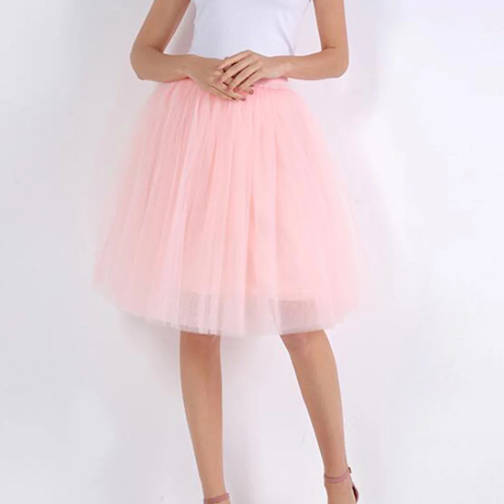 Casual Skirt Tulle Skirts Womens Black Gray Pink Blue Adult Bridesmaid Skirt Elastic High Waist Pleated Knee Length Skirt Saias Jupes - Цвет: Casual Skirt