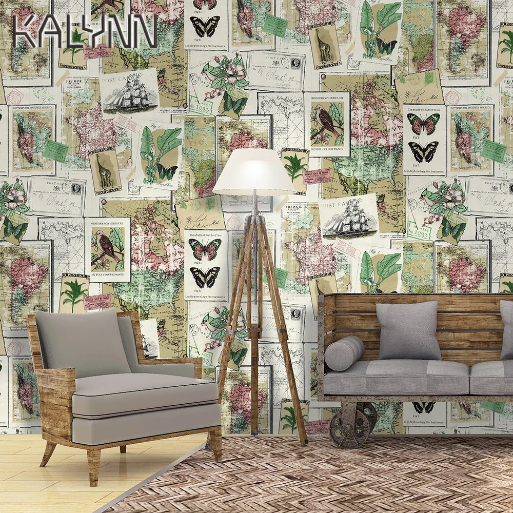17.7"x19.7ft Self-Adhesive Wallpaper Bedroom Boy Waterproof Poster PVC Wallpaper Personality Flower Bird Map DIY Wall Sticker