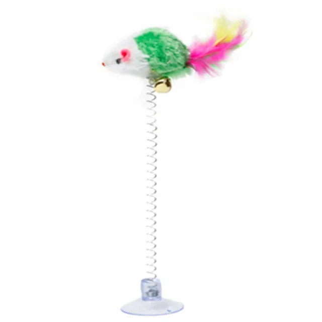 Swinging Mouse Toy - Suction Cup, Spring, and Feather Mouse Toy with Bell Sound, Interactive Cat Toy 4