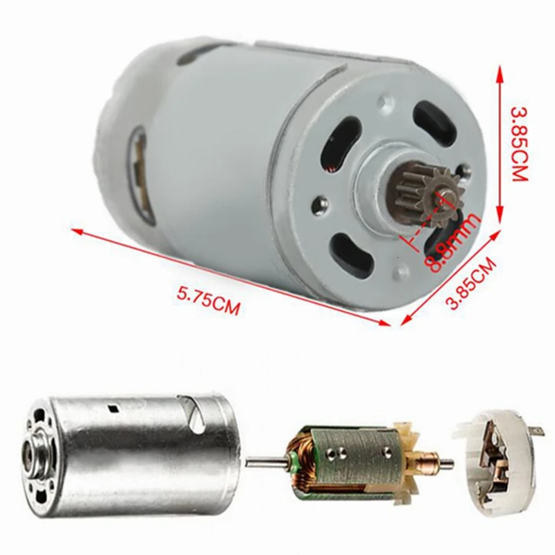 RS550Motor 12 зубьев 9 зубьев двигатель постоянного тока 10.8V12V14.4V16.8V18V21V25V 3 мм вал для аккумуляторной дрели шуруповерт инструмент дрель