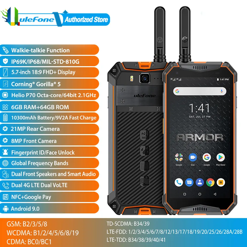 Ulefone Armor 3WT водонепроницаемое зарядное устройство NFC Google Play Android 9 0 10300 мАч 5 7 дюйма 21