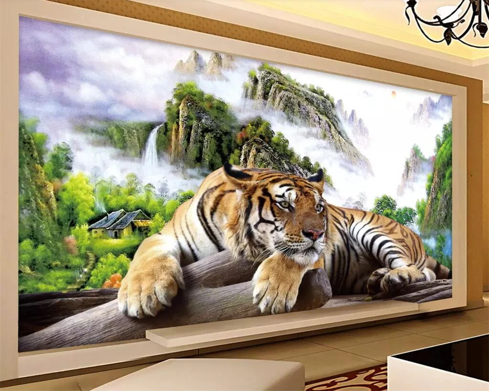 Beibehang Custom 3d Wallpaper Home Decor Mural Tiger Down The Mountain Tiger Tiger King King Domineering Background Wall Wallpapers Aliexpress