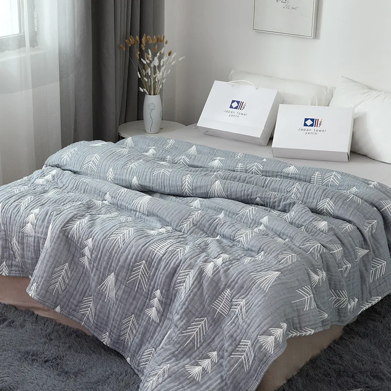 grey blue style E Четырехслойное хлопковое Марлевое полотенце, одеяло для путешествий Siesta, кондиционер, простыня, летнее удобное мягкое махровое одеяло s - Цвет: grey blue style E