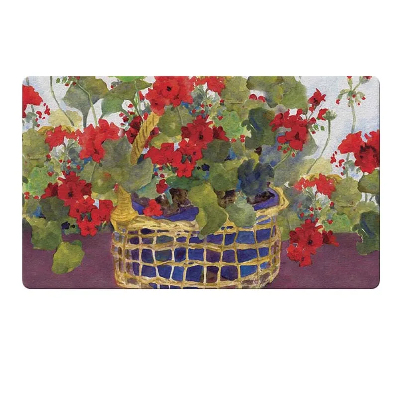 Geranium Basket Decorative Floor Mat Home Decoration Entry Non-slip Door Mat Rubber Washable Floor Carpet