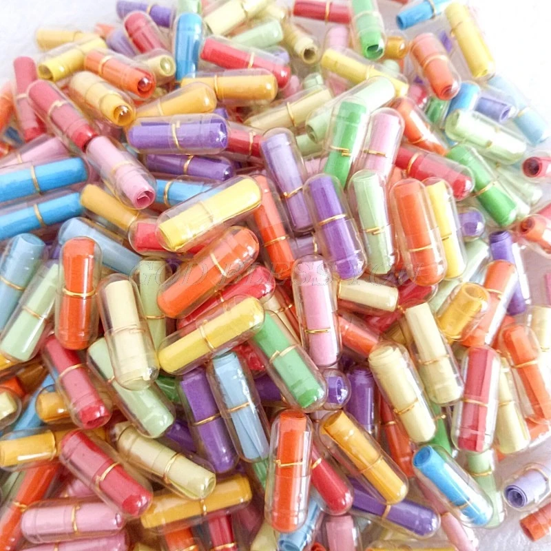 

100pcs/Lot Message in a Bottle Message Cute Capsule Letter Love Pill Full Clear Color Mini Wish Bottle