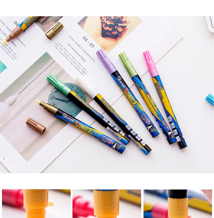 6/12/18/24 Farben 0,7mm Metallic Markierung stifte Set Acrylfarben DIY Zeichnung Graffiti Malerei Schul bedarf Kunst Briefpapier – Detail 26