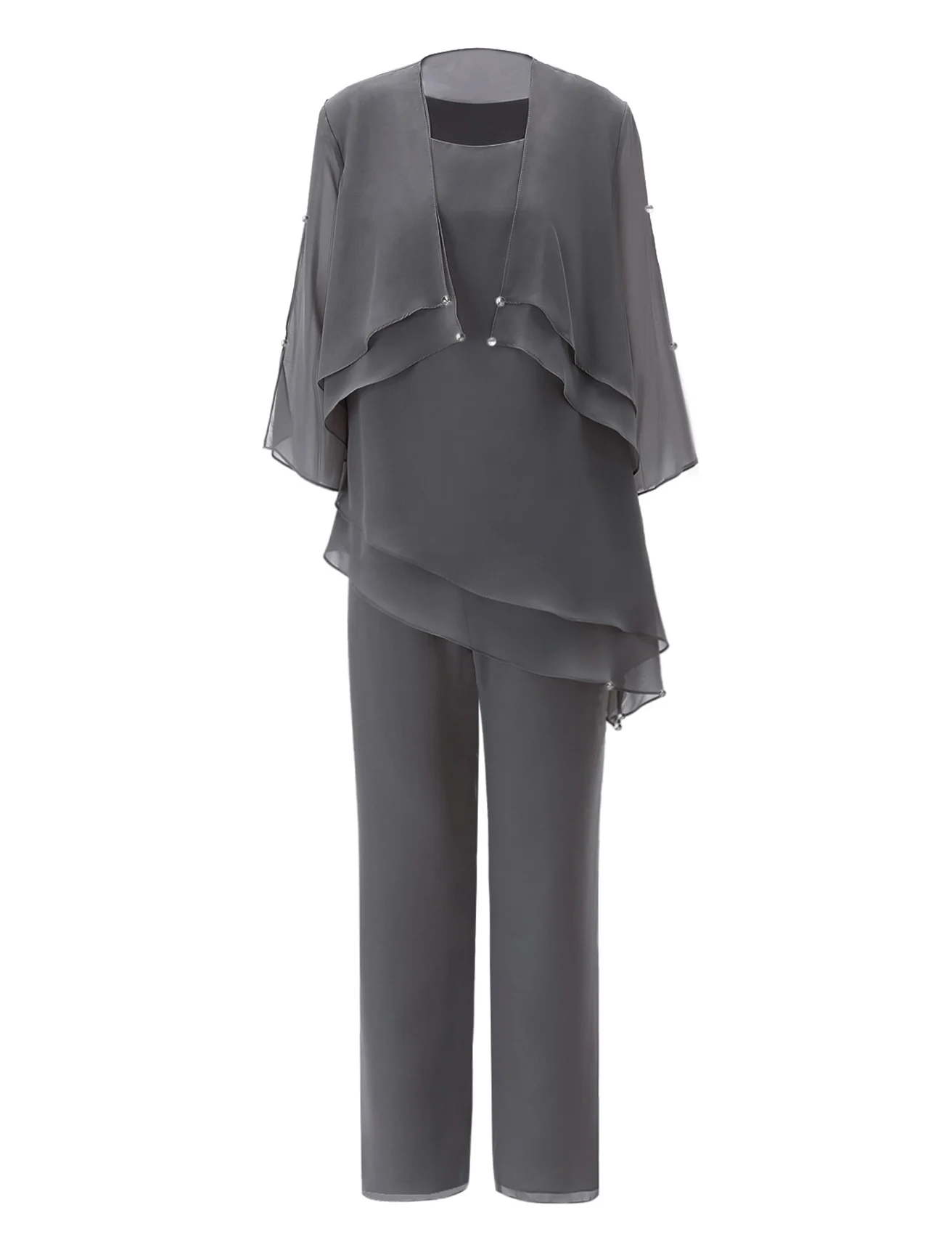 Grey SOLOVEDRESS темно-синего цвета, женское асимметричное шифоновое платье брюки для матери невесты, костюмы, наряд с шортами, куртка из 3 предметов, SL-M11 - Цвет: Grey