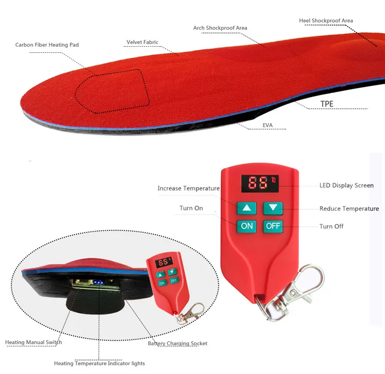 Аккумуляторные стельки с электрическим подогревом, 3D ортопедические стельки, Нескользящие амортизационные стельки с подогревом, зимняя теплая колодка для обуви