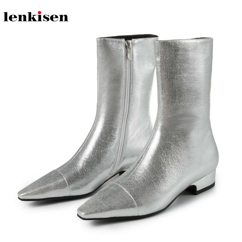 Lenkisen/Европейский Простой стиль; модные блестящие зимние женские сапоги до середины икры с квадратным носком на среднем каблуке из микрофибры; L87