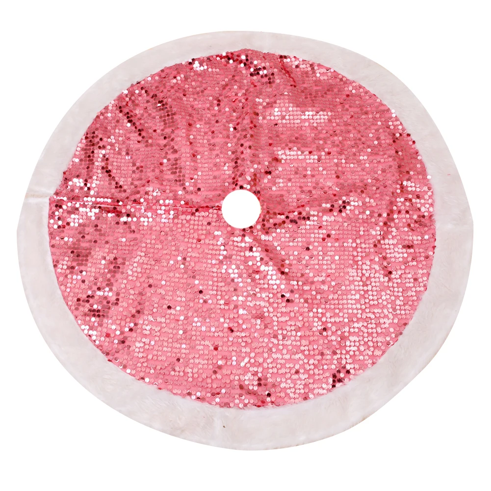 Sequins Holiday Festival Christmas Tree Skirt Home Decorative Party Sewing Large Diameter Practical Faux Fur Colorful Shining - Color: Pink