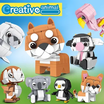 

NEW Ideas Zoo Animals Shiba Inu Corgi Dog Penguin Koala Cow Flamingo Sea Lion Owl Fit Building Blocks Bricks Toys Kid