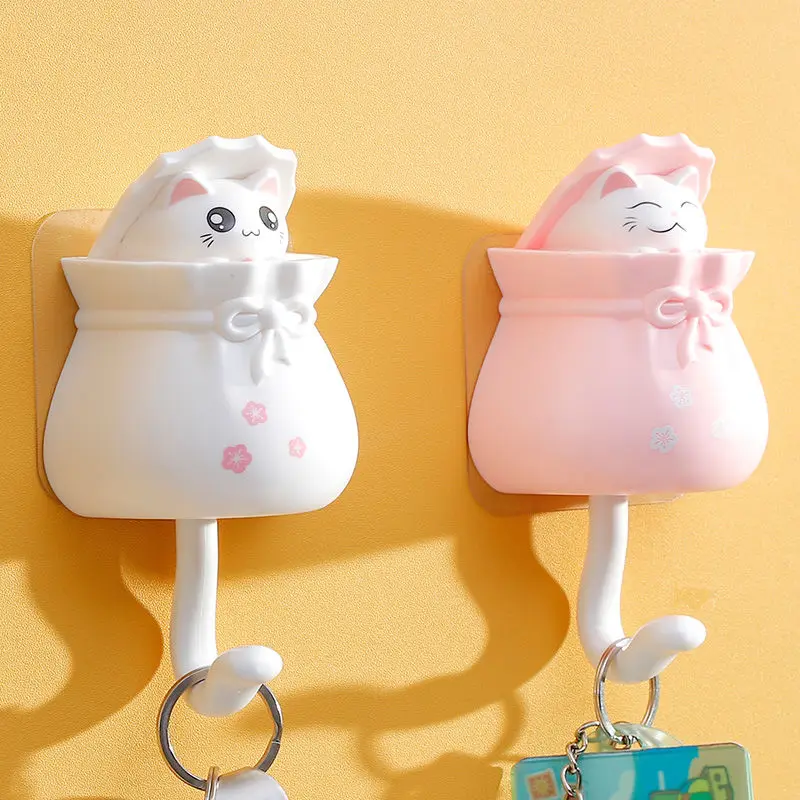 Cat Creative Wall Hook Selfadhesive Free Punching Door Key Hook Good