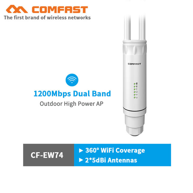 Comfast AC1200 500mW High Power Outdoor Waterproof Wi-Fi Router, Range Extender, Repeater, Access Point with CPE Dual Band 2.4Ghz/5Ghz Outdoor AP 10dBi Antenna POE AP W-fi Wide Coverage