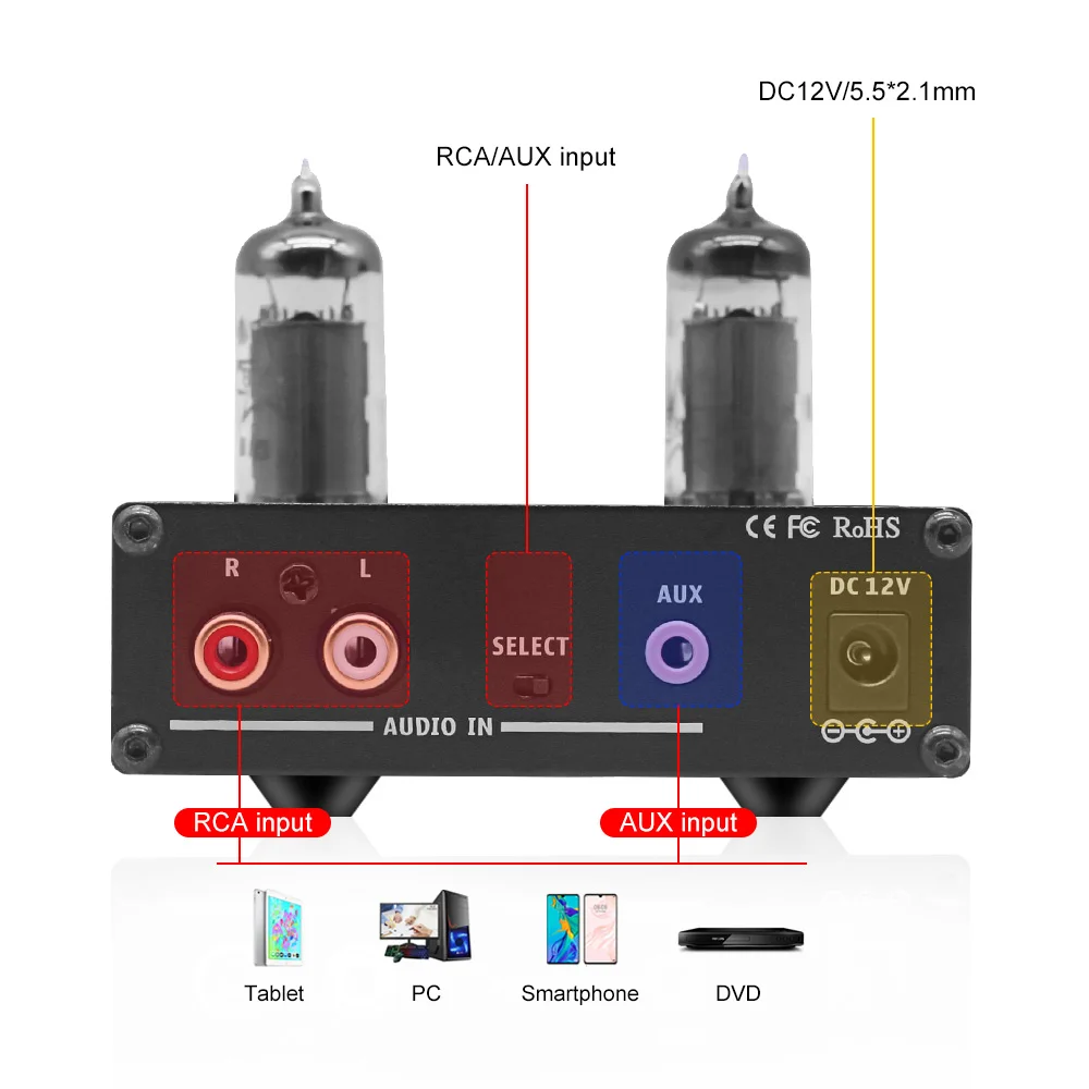 Mini Audio Portable Headphone Amplifier Board 6K4 Vacuum Tube Headphone NE5532 Op Amp Fever Bile RCA AUX Earphone Amplifier