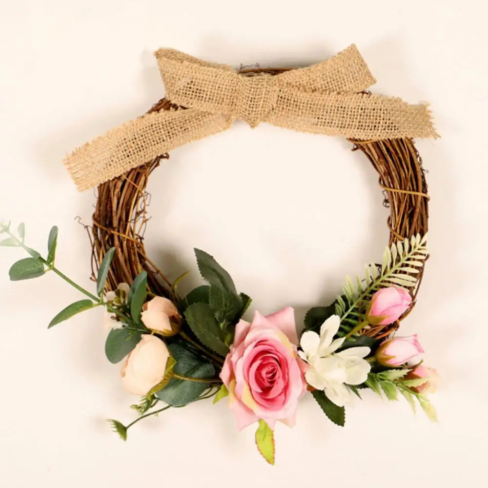 Linen Handmade Braid Bowknot Rose Garland Wreath Home Wall Door Wedding Decor Wreaths & Garlands Garden | Дом и сад