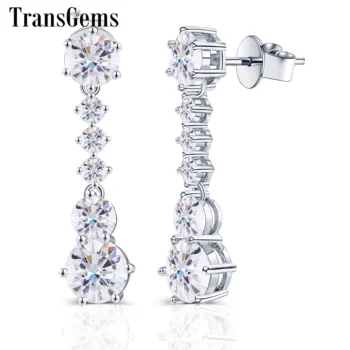 

TransGems 4.8 CTW Carat Lab Moissanite Diamond Drop Dangle Earrings 18K White Gold for Women Wedding Engagement Birthday Gift