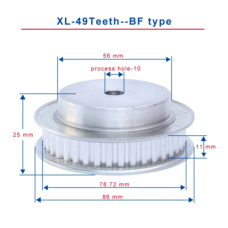 

1 pc XL 49T Timing Pulley Process Hole 10mm Teeth Pitch 5.08 mm Aluminum Pulley Wheel Slot Width 11 mm For 10 mm XL Timing Belt