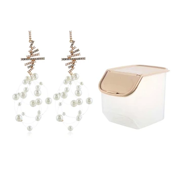 

Iron Structure Decorative Bread Box & Rice Fruits Storage Box Bucket Cereal Dry Sliding Lid with Measuring Cup-Coffee