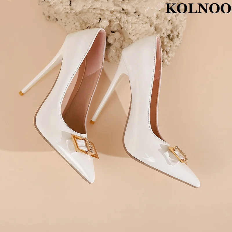 

Kolnoo New Arrival Womens Stiletto 12cm High Heels Pumps Patent Leather Slip-on Pointed-toe Party Dress Shoes Fashion Prom Shoes