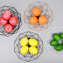 Geometric Fruit Vegetable Wire Basket Metal Bowl Kitchen Storage Desktop Display#T2