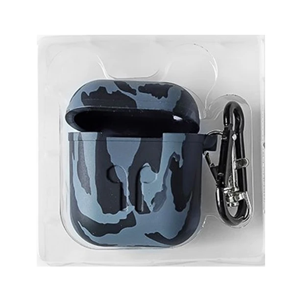 Серый Портативный чехол для наушников для Apple Airpods, беспроводные наушники, защитный чехол, камуфляжный силиконовый чехол с карабином для air pods - Цвет: Серый