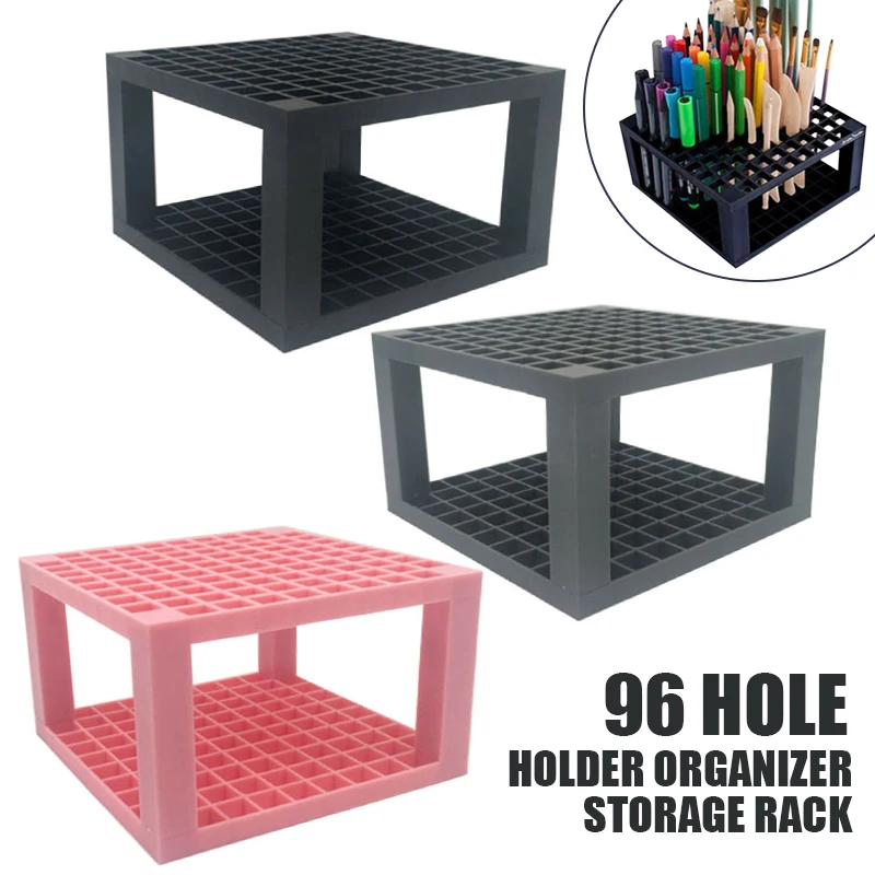 96 Holes Pencil Brush Holder Detachable Pencil Holder Organizer Storage Paint Brushes Markers Rack Pink/Gray/Black