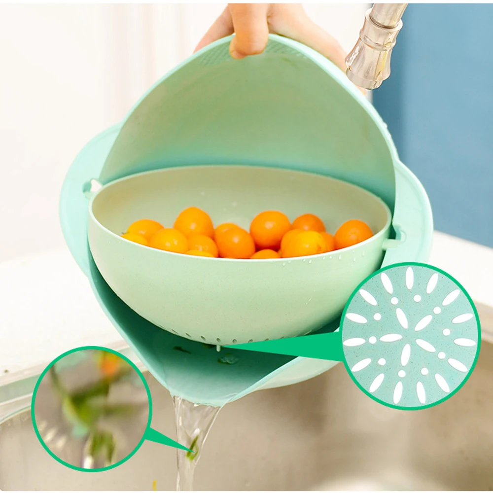 

2-in-1 Multifunction Kitchen Colander/Strainer Bowl Set Double Layered Rotatable Drain Basin Cleaning For Vegetable Fruit