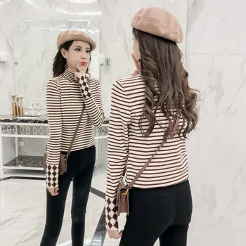 

Autumn New Striped Pattern Women Thin Sweater Fashion Slim Turtleneck Long-sleeved Knit Pullover