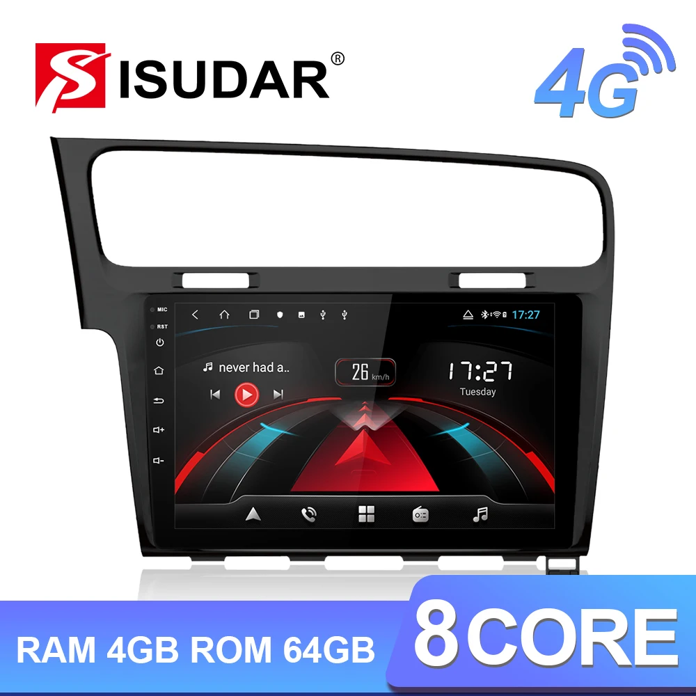 Isudar H53 4G Android 1 Din Авто Радио для VW/Volkswagen/Golf 7 Автомобильный мультимедийный 8 Core ram 4 Гб rom 64 Гб gps DVR 1080P камера ips - Цвет: Black ROM 2G ROM 32G