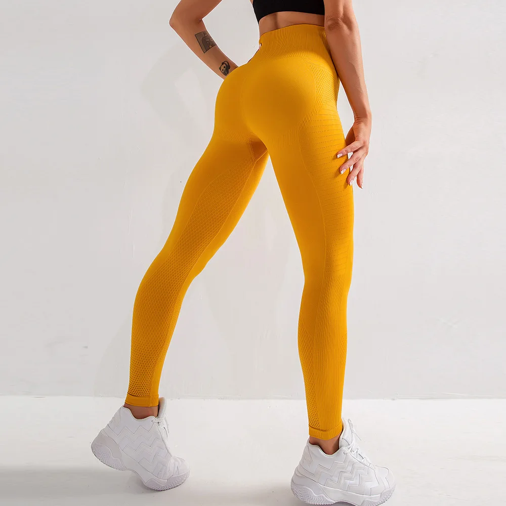 NCLAGEN, Женские Бесшовные штаны для йоги, быстросохнущие, нейлоновые, для спортзала, Crz, сумасшедшие тренировки, спортивные, для бега, колготки, для контроля живота, для приседания, водонепроницаемые леггинсы - Цвет: Yellow