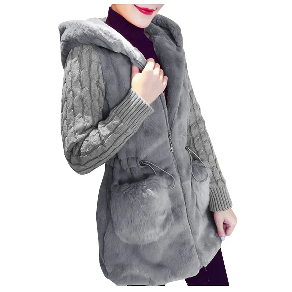 Элегантное женское пальто из искусственного меха осень зима теплая мягкая меховая куртка на молнии женское плюшевое пальто с карманами Повседневная плюшевая Верхняя одежда# g4