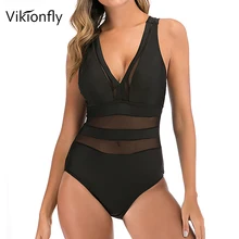 Сетчатый цельный купальный костюм Женская одежда для плавания купальный костюм с бретелькой через шею и Высокими ногами Женский цельный купальник Монокини черный