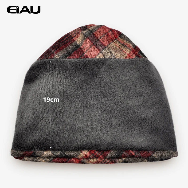 Зимние теплые шапки Skullies Beanies, женские шапки в клетку, мужские уличные Непродуваемые шапки, модная шапка двойного назначения, унисекс плюс бархатная шапка