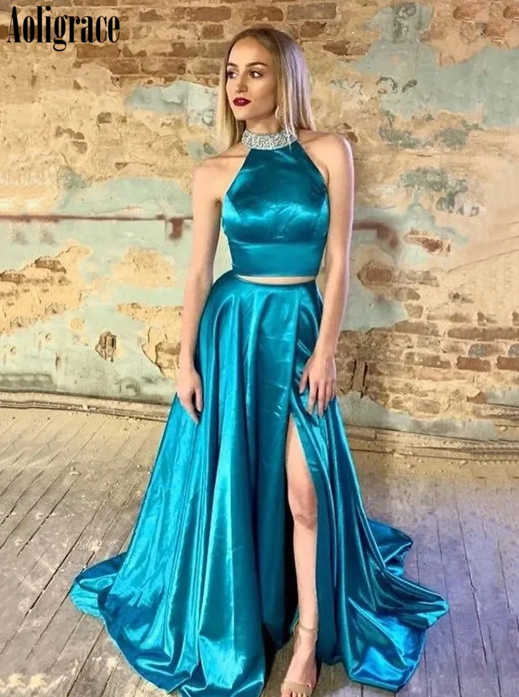 Платье для выпускного вечера из двух частей с высоким разрезом сбоку, ТРАПЕЦИЕВИДНОЕ ПЛАТЬЕ С Коротким шлейфом, вечерние платья, недорогие платья для особых случаев, Vestidos
