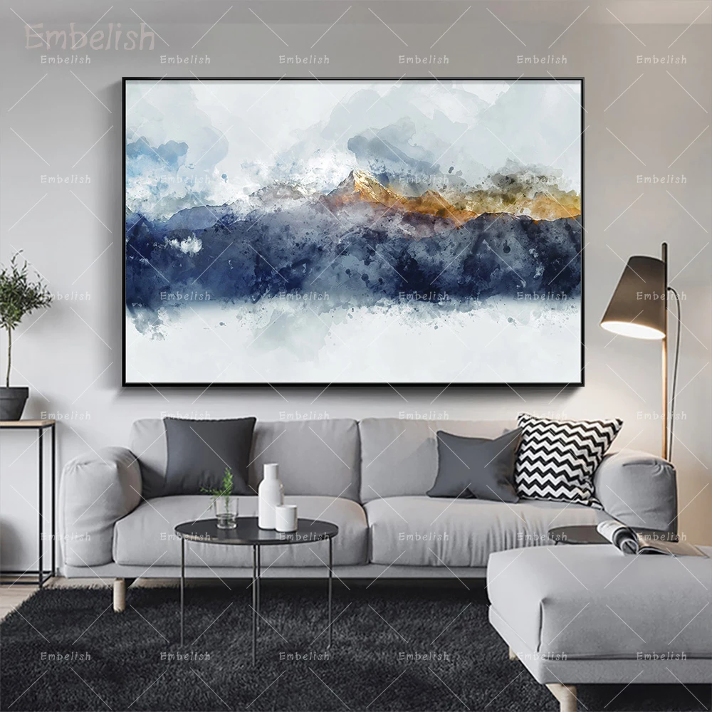 1 Pieces Hot Watercolor Morning Mountain Ink Landscape Pictures For Living Room Modern Home Decor HD Canvas Painting Wall Poster | Дом и сад