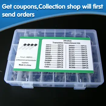 

24Values TO-92 Transistor Assortment Assorted Kit Each BC327 BC337 BC517 BC547 BC548 BC549 2N2222 3906 3904 5401 5551 C945 1015