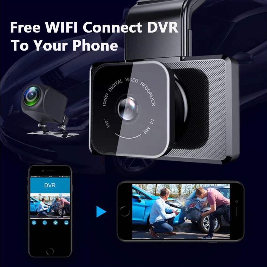 WHEXUNE DVR 3," gps Автомобильная dvr камера с двумя объективами видеорегистратор Full HD 1080P wifi Автомобильная камера рекордер 150 градусов ночное видение g-сенсор