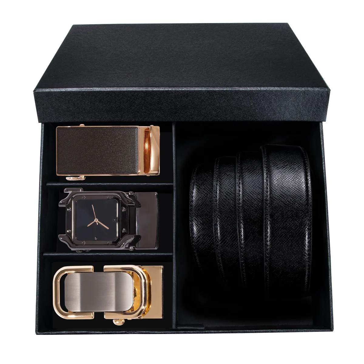 PK-2096-2095-2094-DE Модный кожаный мужской ремень с трещоткой, мужской ремень с 3 шт пряжкой, автоматическая пряжка, мужские ремни, 3 цвета, ремень для мужчин с коробкой - Цвет: PK-2096-2095-2094-DE