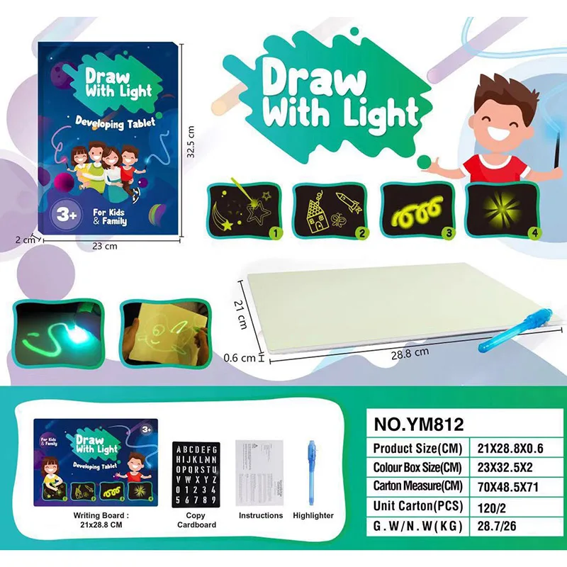 1 шт. A4 A5 светодиодный светящийся чертежный щит для рисования граффити, планшет для рисования, волшебное рисование, светильник-забавная флуоресцентная ручка, обучающая игрушка - Цвет: A4