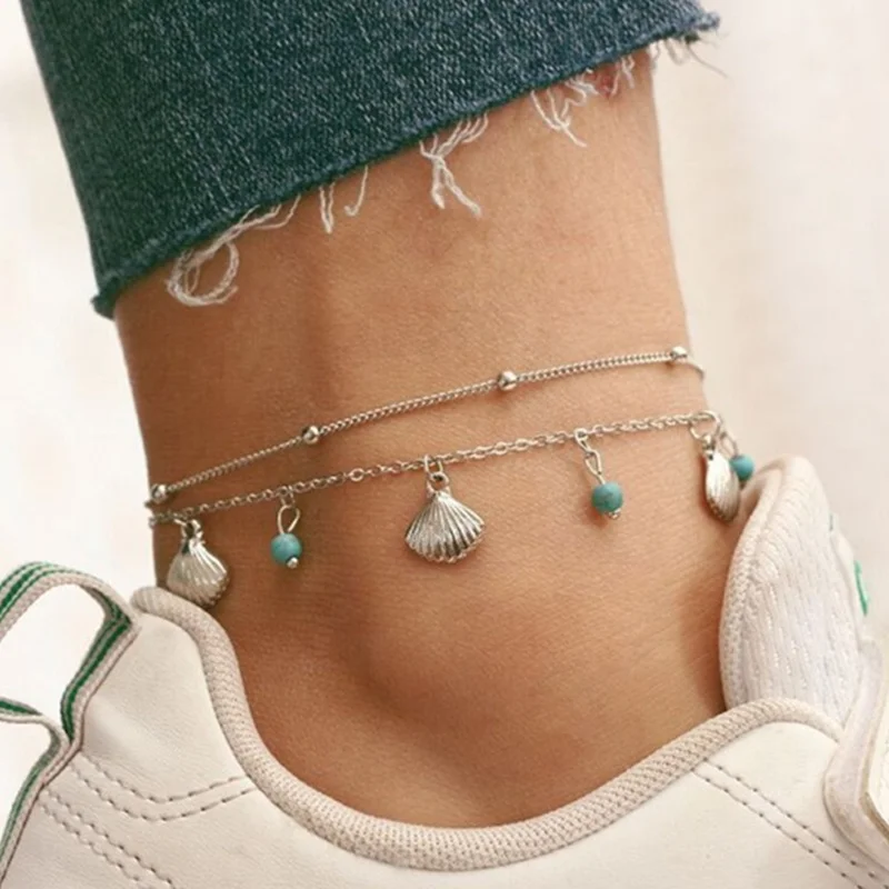 Shell Beads Anklets Bohemian Beach Ankle Chain For Women Vintage Double Layer Anklet Leg Bracelet Summer Foot Jewelry 2Pcs/Set Shell Beads Anklets Bohemian Beach Ankle Chain For Women Vintage Double Layer Anklet Leg Bracelet Summer Foot Jewelry 2Pcs/Set