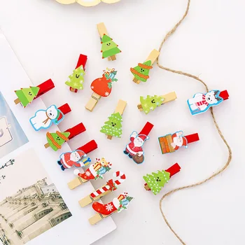 

10 Pcs/set Creative Christmas Notes Clip Santa Claus Christmas Tree Mini Wooden Clips for Photo Clips Clothespin Decoration