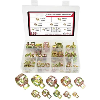 

155PCS Spring Band Type Action Fuel Line Silicone Vacuum Hose Pipe Clamp Low Pressure Air Clip Clamps Fasteners Assortment Kit