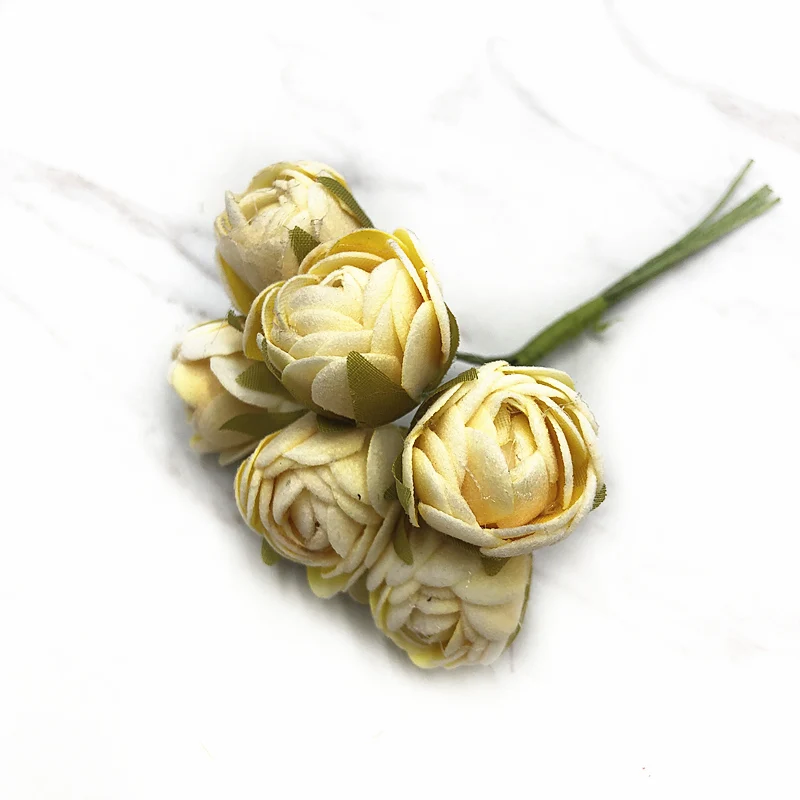 HINDJEF 6 шт. пена Марля ручной работы букет чайной розы искусственный цветок для свадьбы светодиодное Рождественское украшение DIY ВЕНОК подарочная коробка - Цвет: yellow