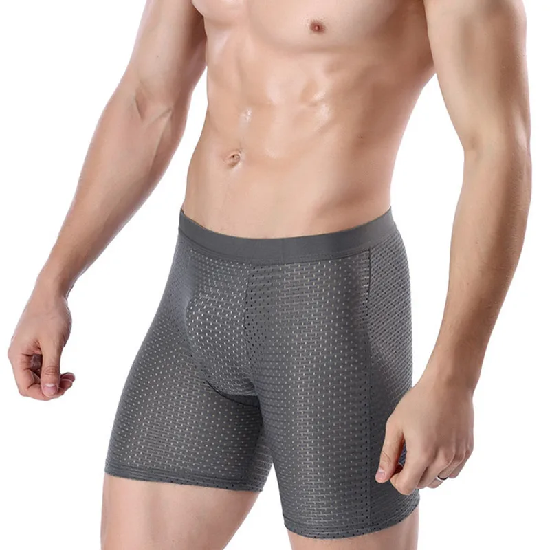 4 pack Mens shorts Ice Silk Comfort Breathable underpants Mesh Long Leg Brief  Viscose Underwear for Men pants innerwear Gift