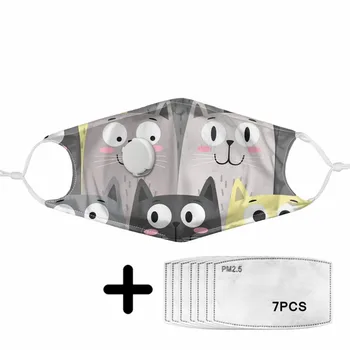 

Funny Cartoon Cats Print Winter Mask with Breathing Valve and PM2.5 Filters for Girls Women Masks Daily Outing Face Protective