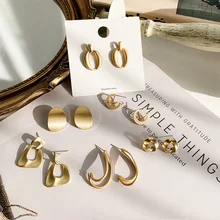 MENGJIQIAO новые винтажные Необычные круглые матовые металлические золотые серьги-гвоздики для женщин модные геометрические праздничные Ювелирные изделия Подарки