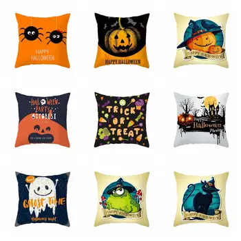 

45*45cm Pillow Case Halloween Decor For Home Cartoon Pumpkin Spider Bat Ghost Pillow Cover Horror Halloween Party Supplies