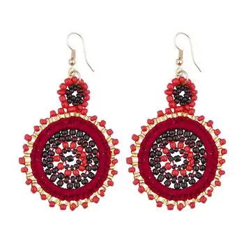 

Bohemian Handmade Beaded Earrings for Women Multicolor beads Weave Cotton Thread Dangle Drop Earrings Ethnic Jewelry